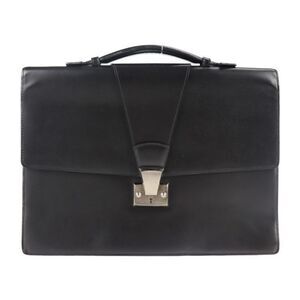 Cartier Tradition Must Line Business Bag Leather Black Silver Hardware Briefcase